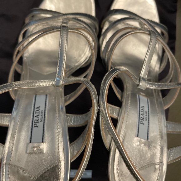 Prada Leather Metallic Silver Heels Sz 37 - Picture 4 of 10